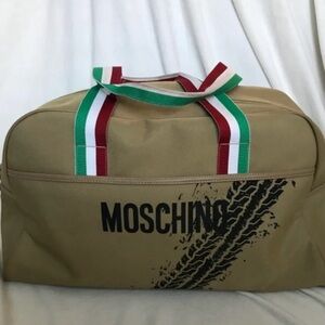 Moschino Tan Duffel Bag with Red and Green Straps
